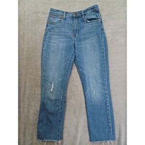 Madewell Jeans Sz 27  High Rise Slim Straight Crop Boyjean Fray Hem Raw Distress